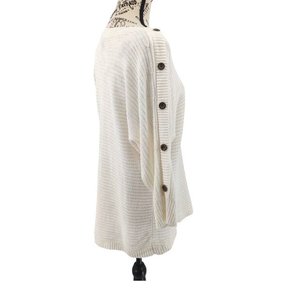 Womens Knit Sweater Large Ivory Dolman Sleeve Button Detail Textured Comfy - Picture 4 of 14